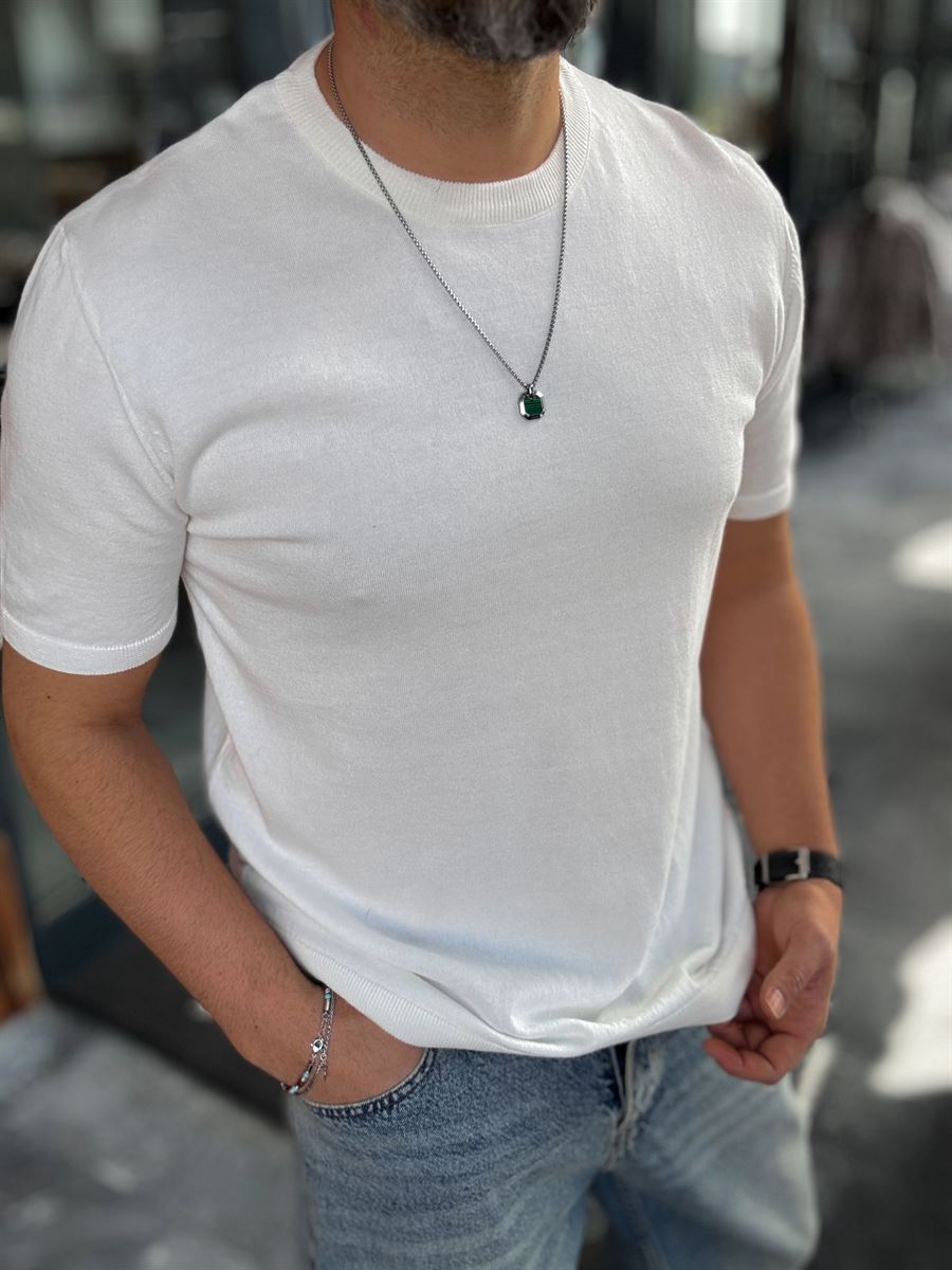 WHITE BASIC FIT KNITWEAR T-SHIRT