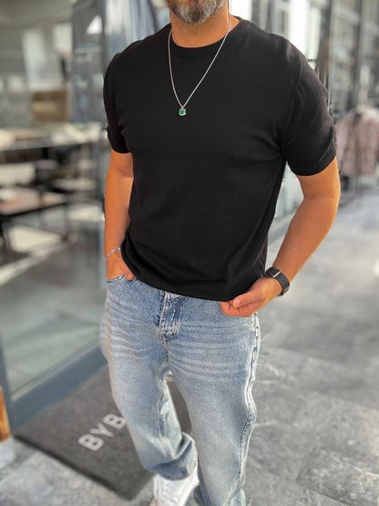 BLACK BASIC FIT KNITWEAR T-SHIRT