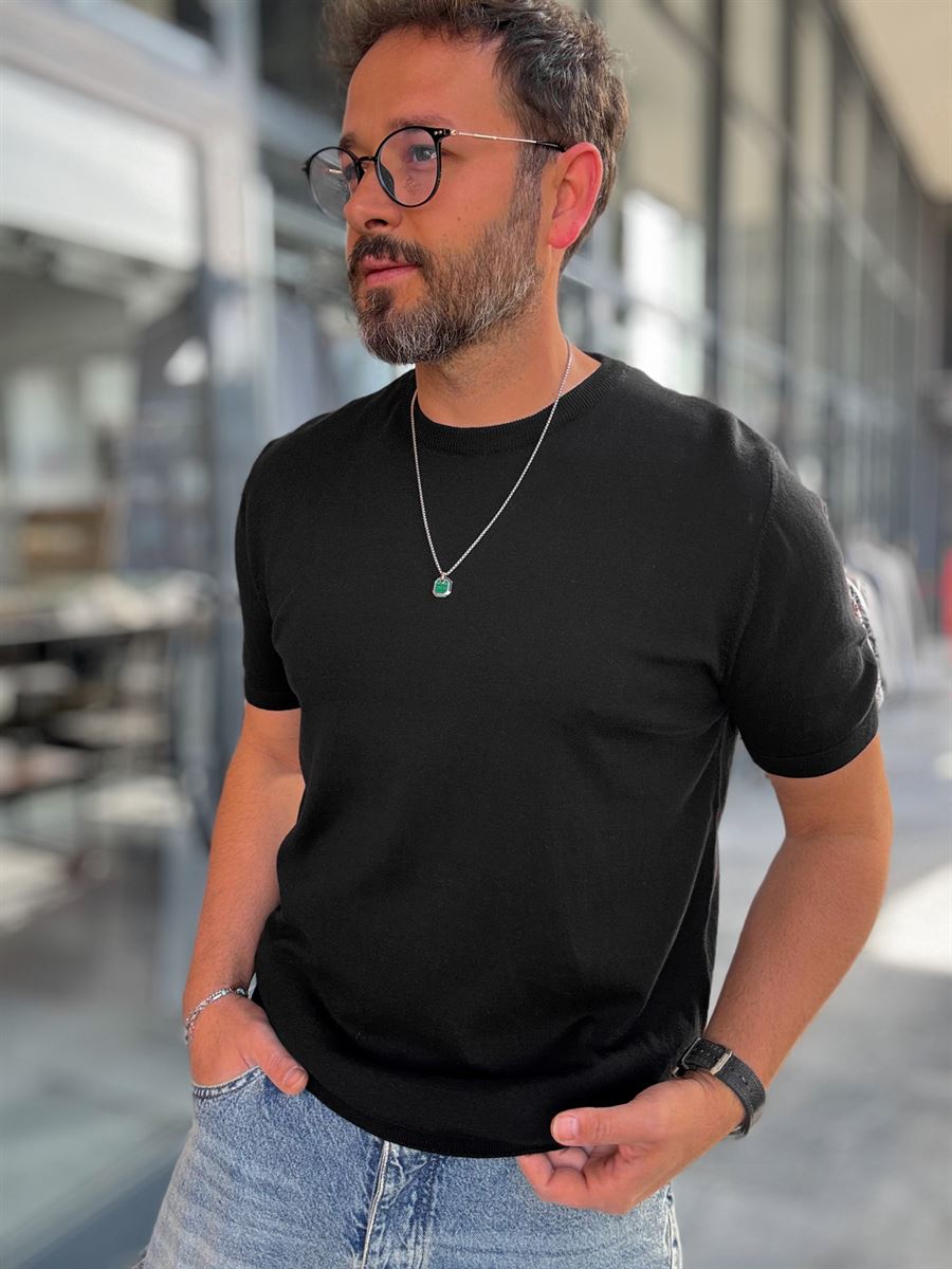 BLACK BASIC FIT KNITWEAR T-SHIRT