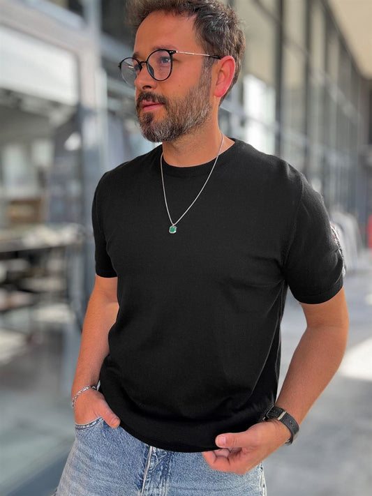 BLACK BASIC FIT KNITWEAR T-SHIRT