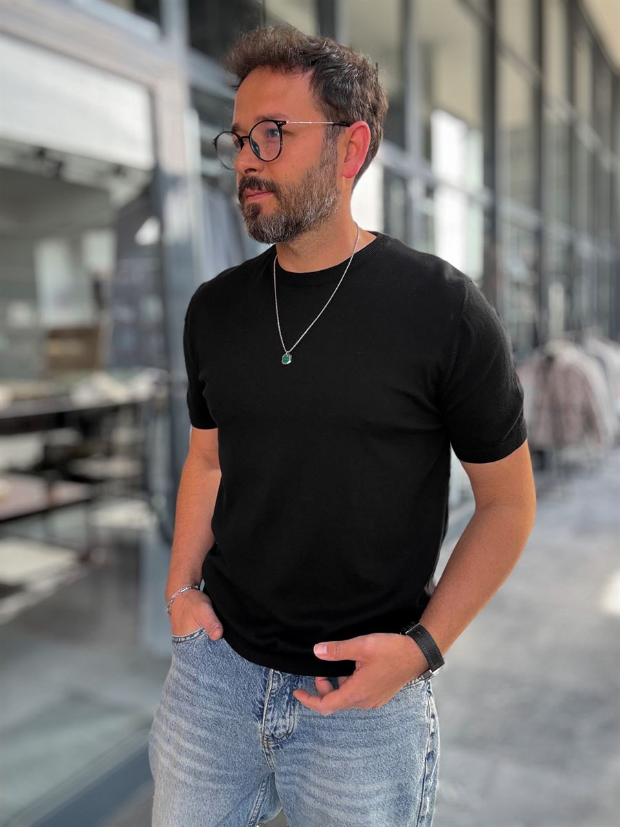 BLACK BASIC FIT KNITWEAR T-SHIRT