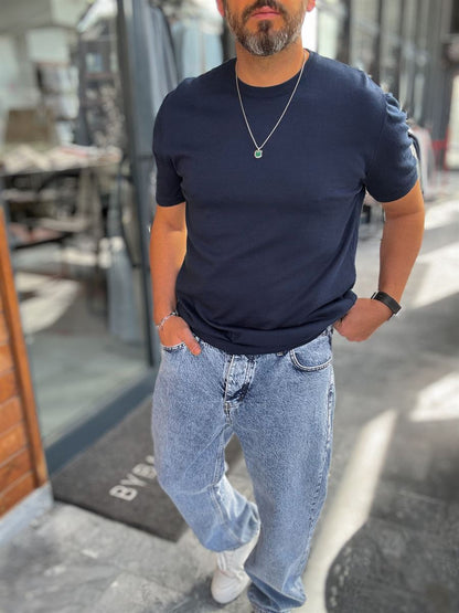 NAVY BLUE BASIC FIT KNITWEAR T-SHIRT