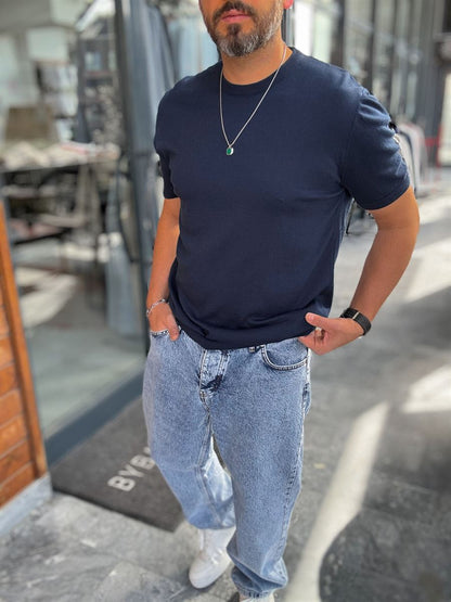 NAVY BLUE BASIC FIT KNITWEAR T-SHIRT