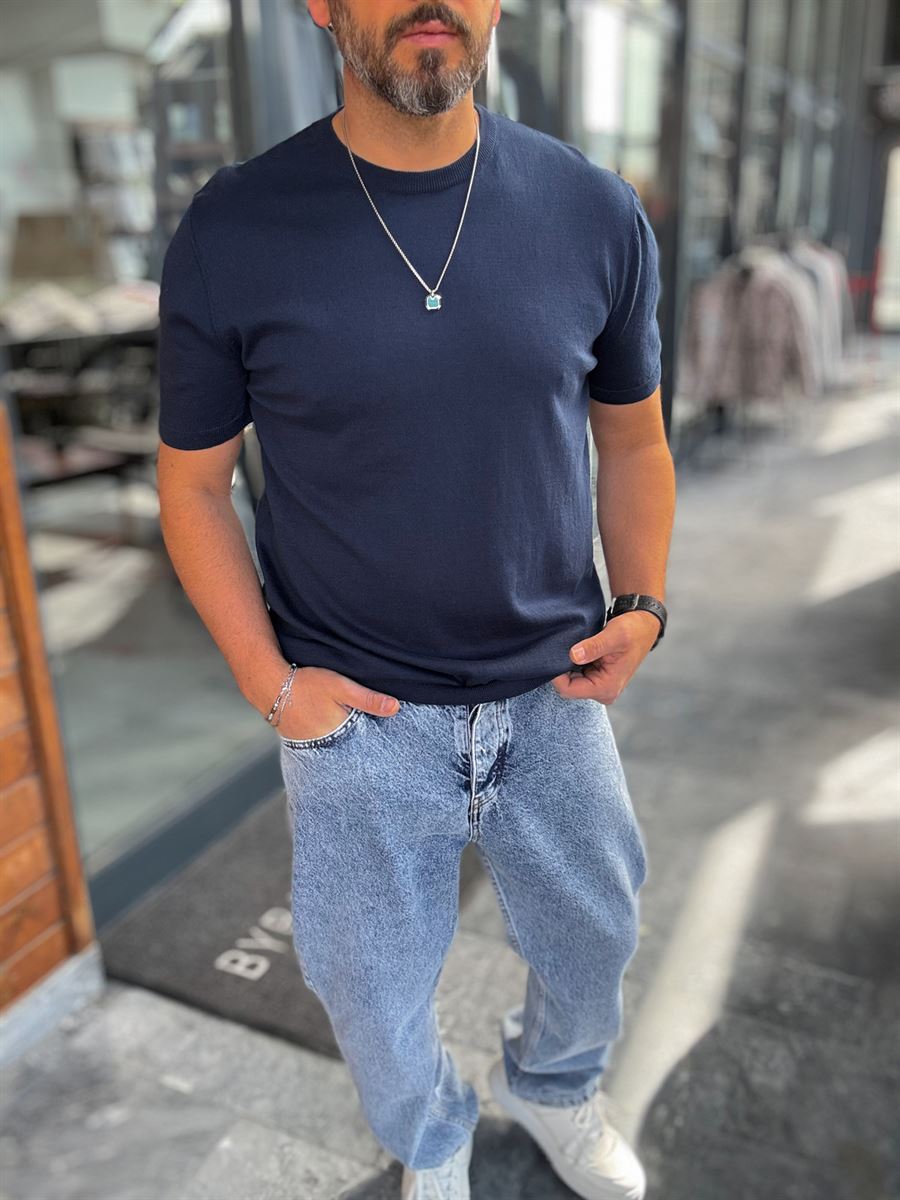 NAVY BLUE BASIC FIT KNITWEAR T-SHIRT