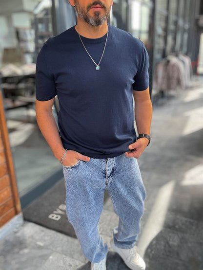 NAVY BLUE BASIC FIT KNITWEAR T-SHIRT