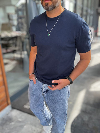 NAVY BLUE BASIC FIT KNITWEAR T-SHIRT