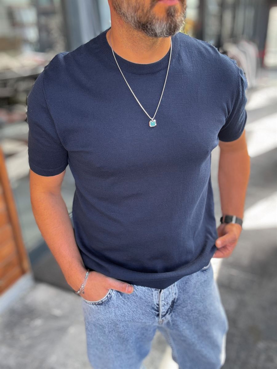 NAVY BLUE BASIC FIT KNITWEAR T-SHIRT