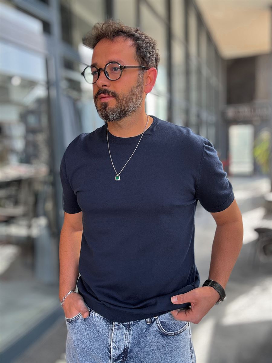 NAVY BLUE BASIC FIT KNITWEAR T-SHIRT