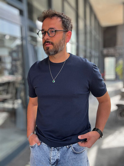 NAVY BLUE BASIC FIT KNITWEAR T-SHIRT