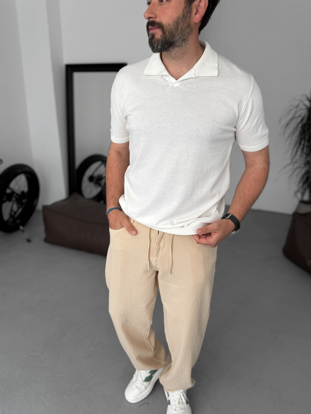 WHITE POLO FIT KNITWEAR T-SHIRT