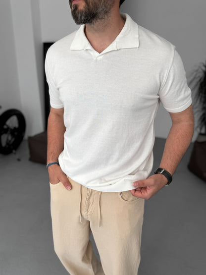 WHITE POLO FIT KNITWEAR T-SHIRT