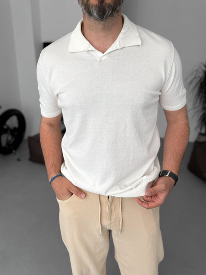 WHITE POLO FIT KNITWEAR T-SHIRT