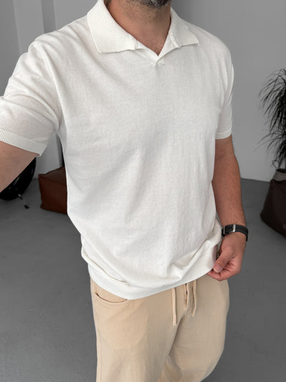 WHITE POLO FIT KNITWEAR T-SHIRT