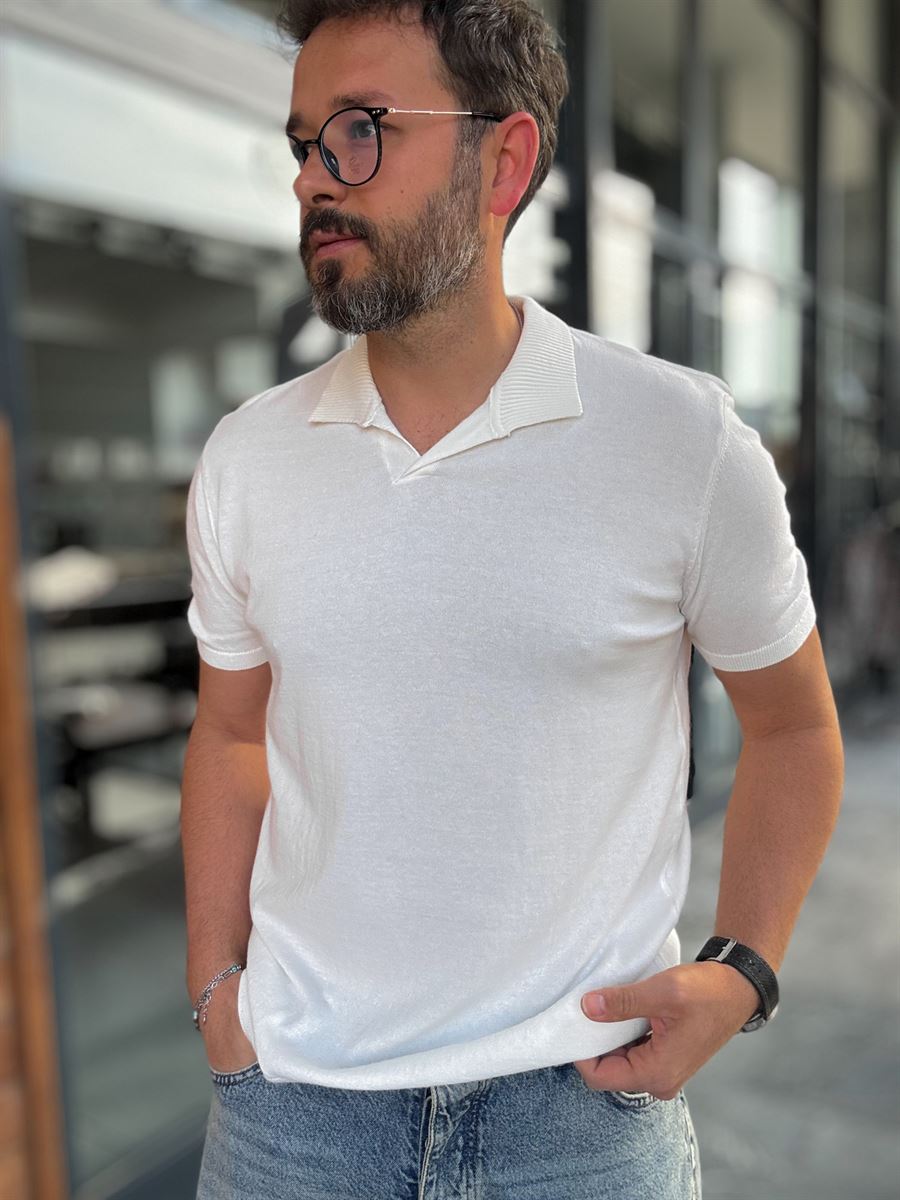 WHITE POLO FIT KNITWEAR T-SHIRT