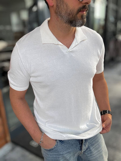 WHITE POLO FIT KNITWEAR T-SHIRT