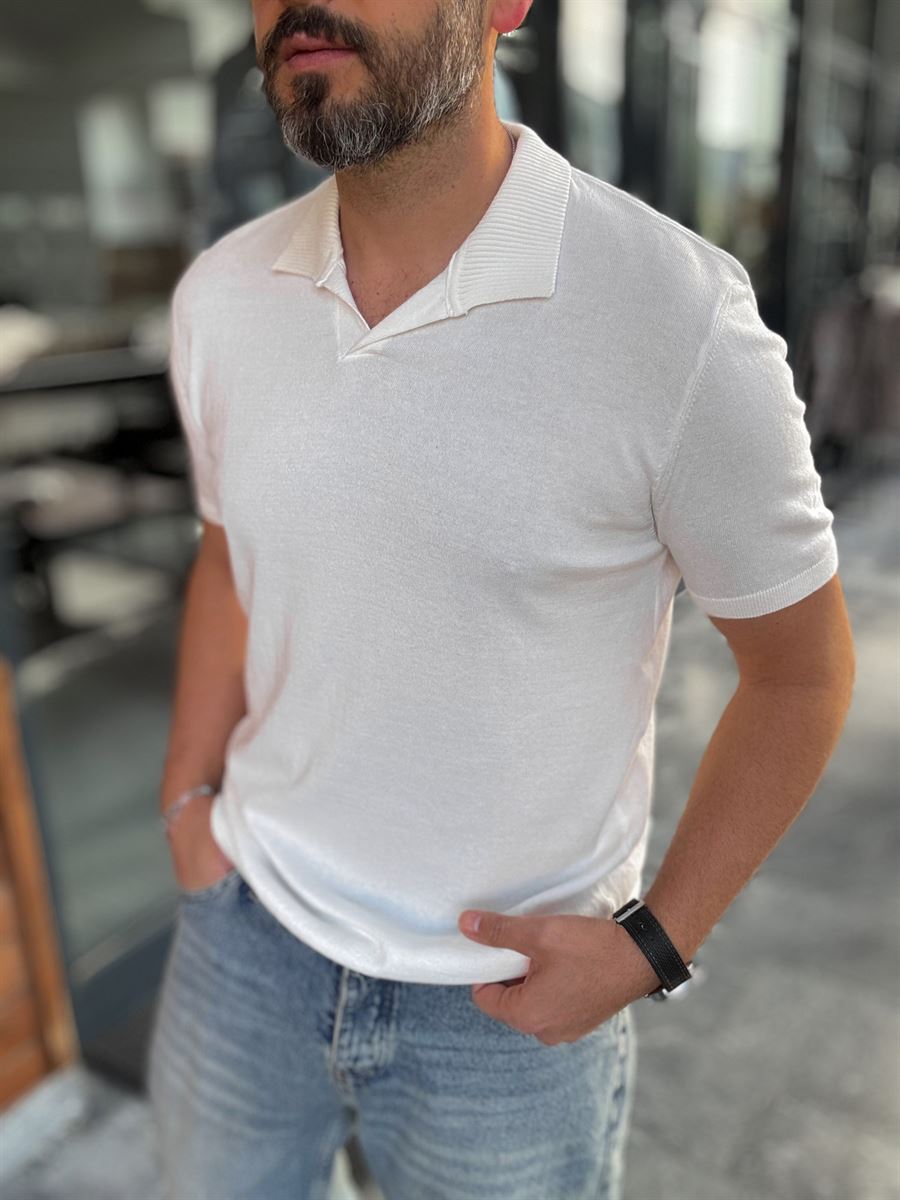 WHITE POLO FIT KNITWEAR T-SHIRT