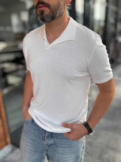 WHITE POLO FIT KNITWEAR T-SHIRT