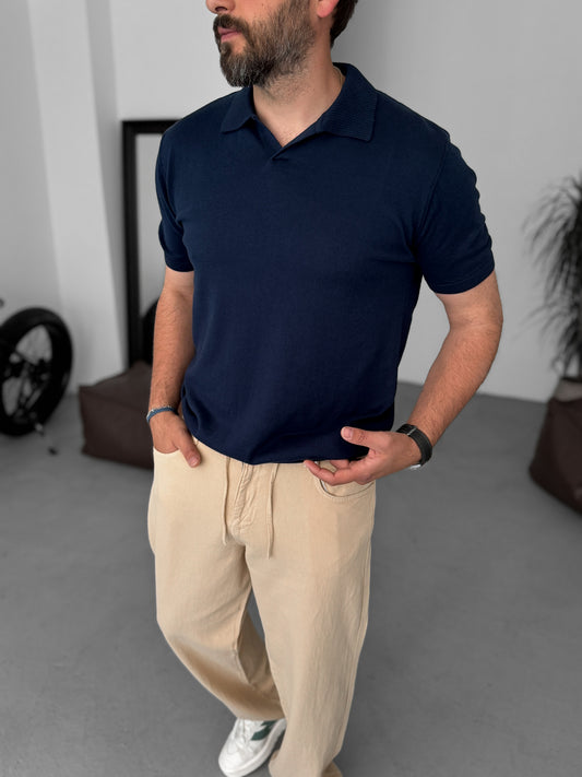 NAVY BLUE POLO FIT KNITWEAR T-SHIRT