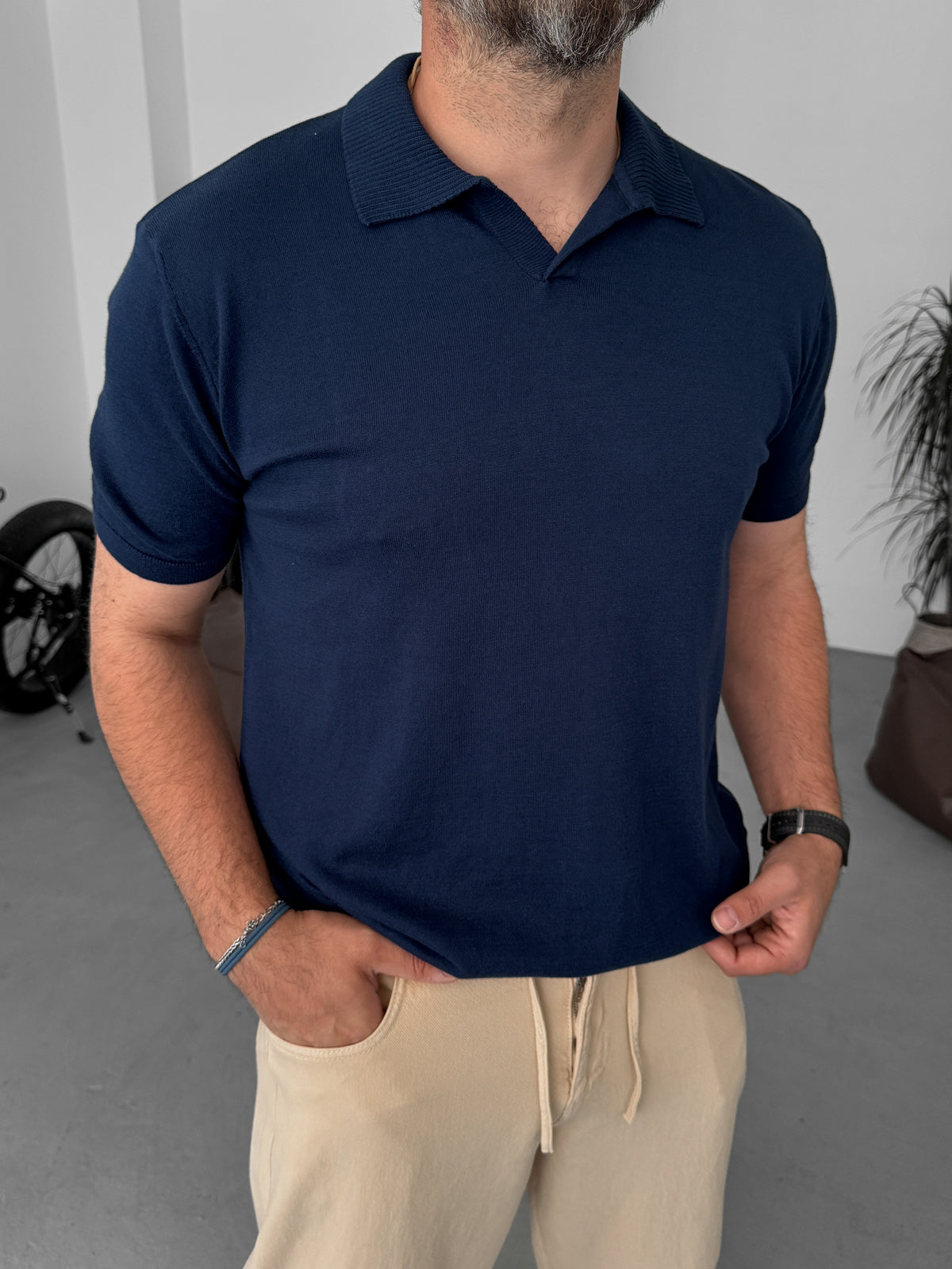 NAVY BLUE POLO FIT KNITWEAR T-SHIRT