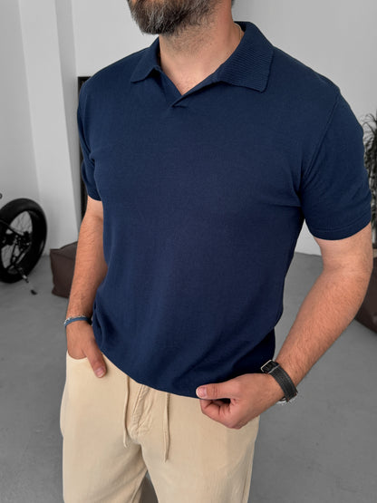 NAVY BLUE POLO FIT KNITWEAR T-SHIRT