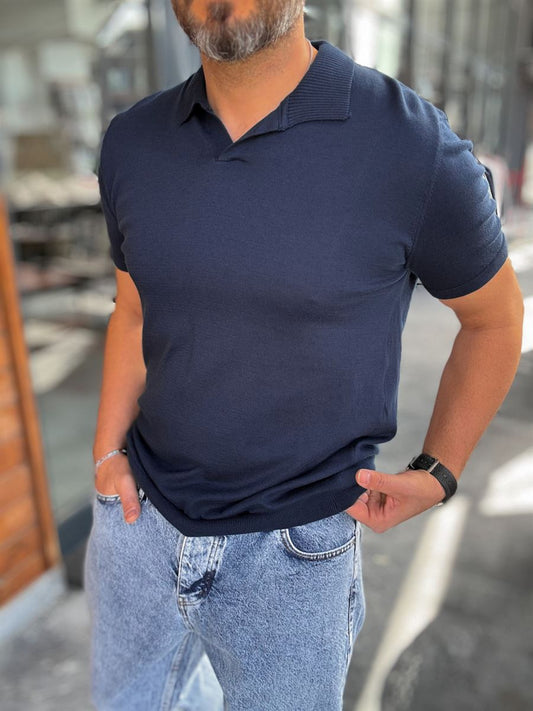 NAVY BLUE POLO FIT KNITWEAR T-SHIRT