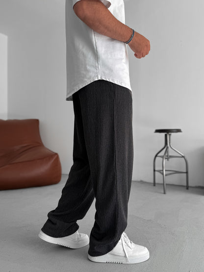 BLACK TEXTURED FLARED PANTS