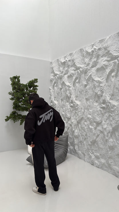 BLACK BASIC PRINTED HOODIE