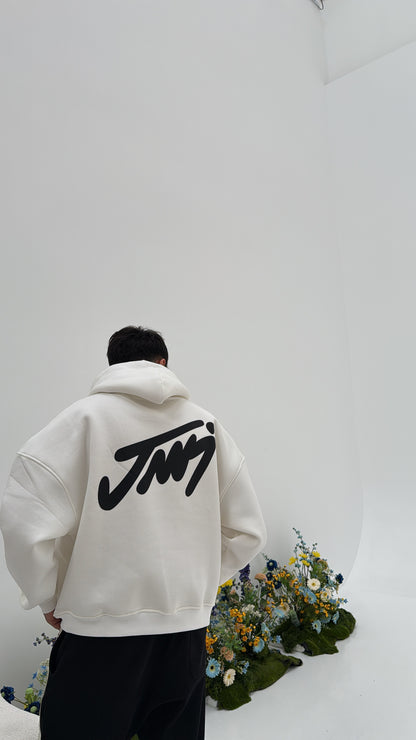 WHITE BASIC PRINTED HOODIE