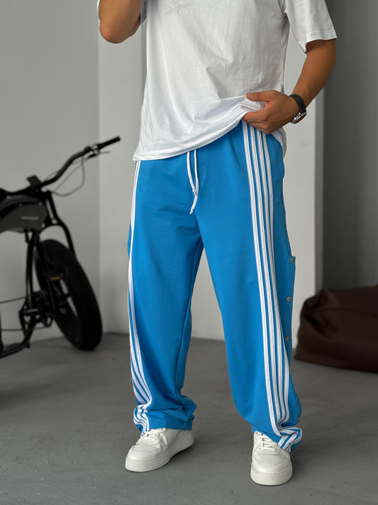 BLUE SIDE STRIPED BUTTON DETAIL JOGGERS