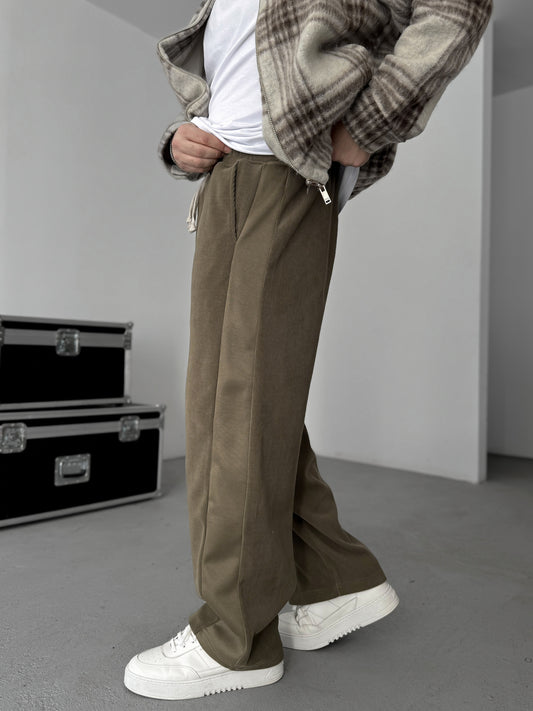 KHAKI PANELLED VELVET JOGGERS