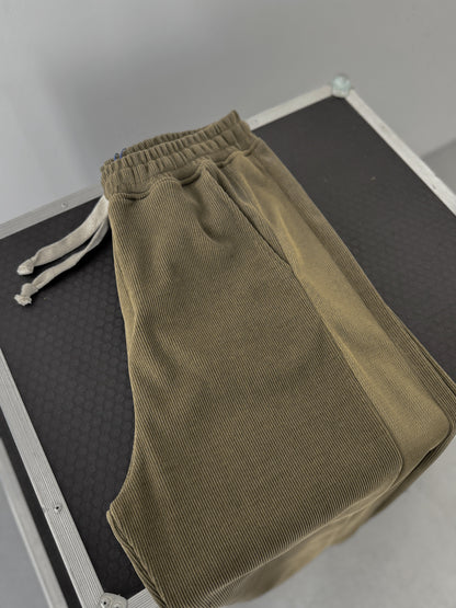 KHAKI PANELLED VELVET JOGGERS
