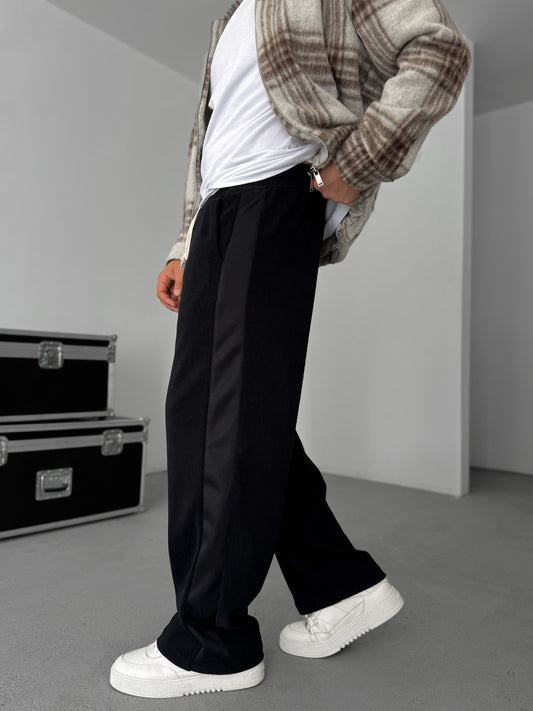 BLACK PANELLED VELVET JOGGERS