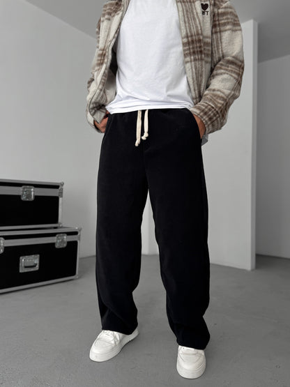 BLACK PANELLED VELVET JOGGERS