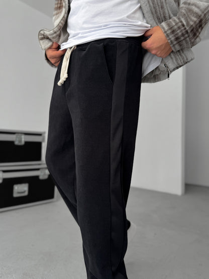 BLACK PANELLED VELVET JOGGERS