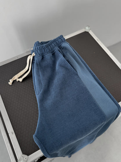 NAVY BLUE PANELLED VELVET JOGGERS