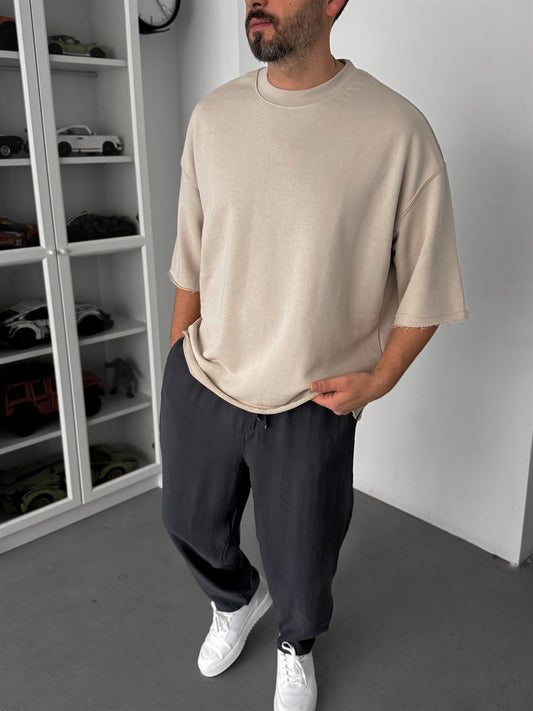 BEIGE 3 THREAD OVERSIZE T-SHIRT