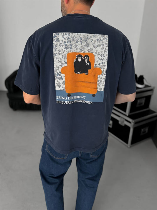 NAVY BLUE WASHED AWARENESS T-SHIRT