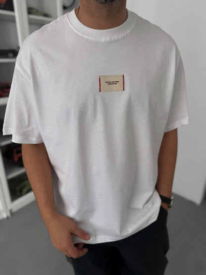 WHITE WOVEN PATCH T-SHIRT
