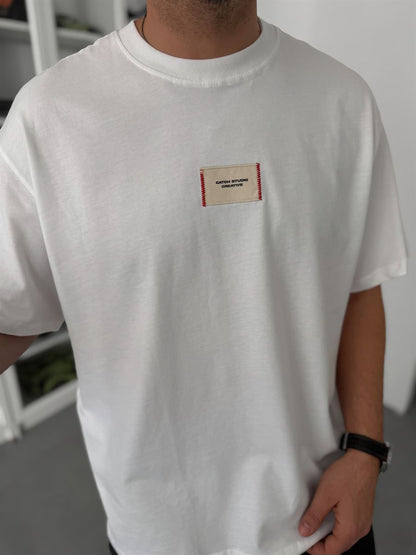 WHITE WOVEN PATCH T-SHIRT