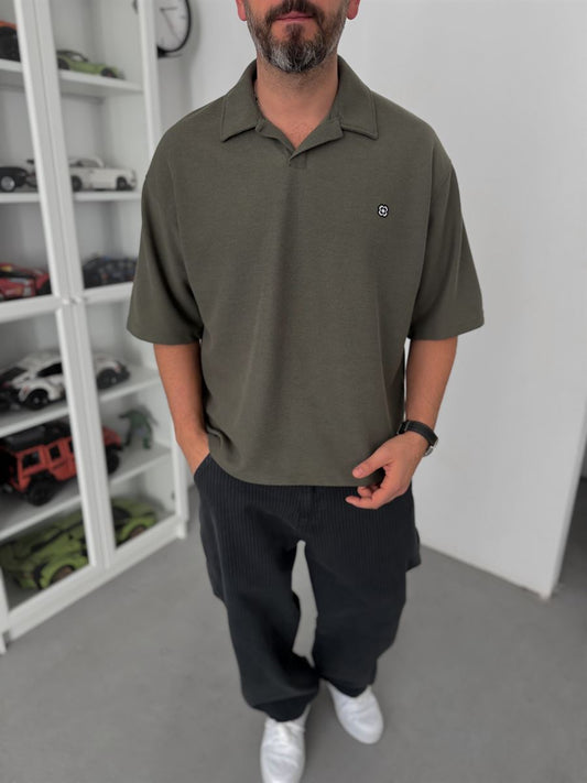 KHAKI WAFFLE POLO T-SHIRT