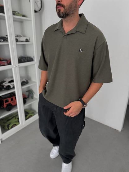 KHAKI WAFFLE POLO T-SHIRT