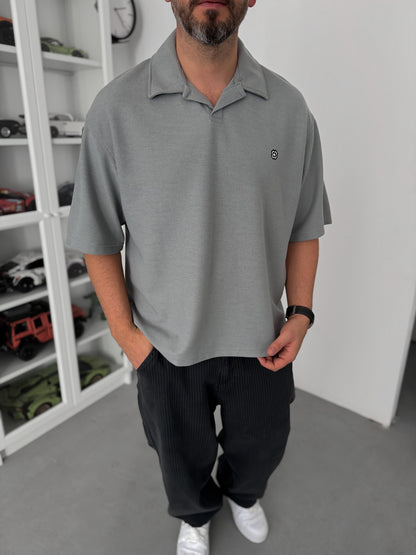 GREY WAFFLE POLO T-SHIRT