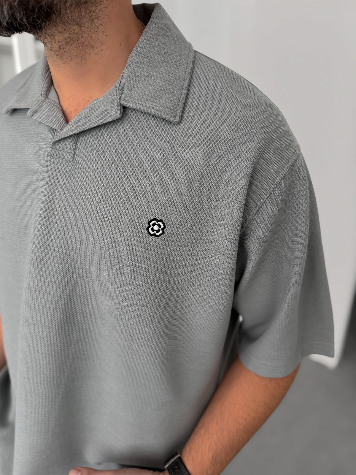 GREY WAFFLE POLO T-SHIRT
