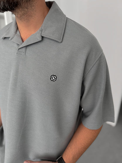 GREY WAFFLE POLO T-SHIRT