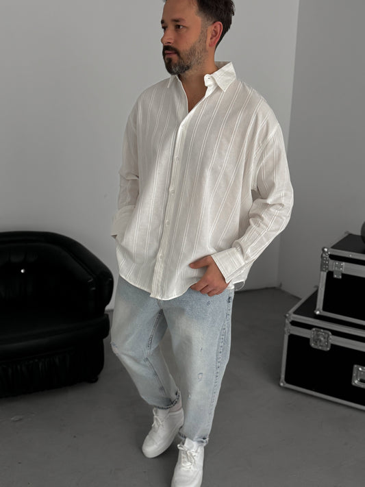 WHITE KNITTED STRIPED SHIRT