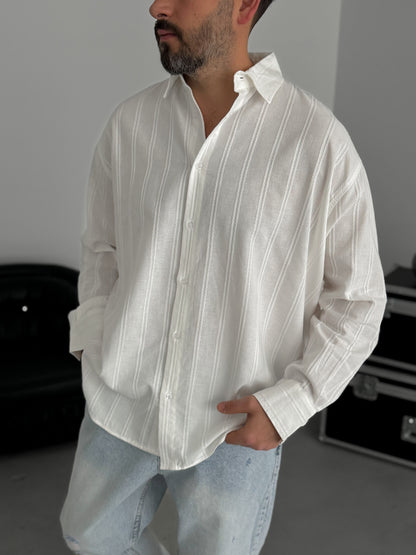 WHITE KNITTED STRIPED SHIRT