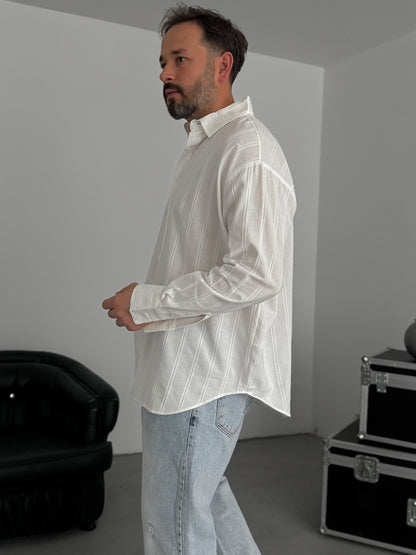 WHITE KNITTED STRIPED SHIRT