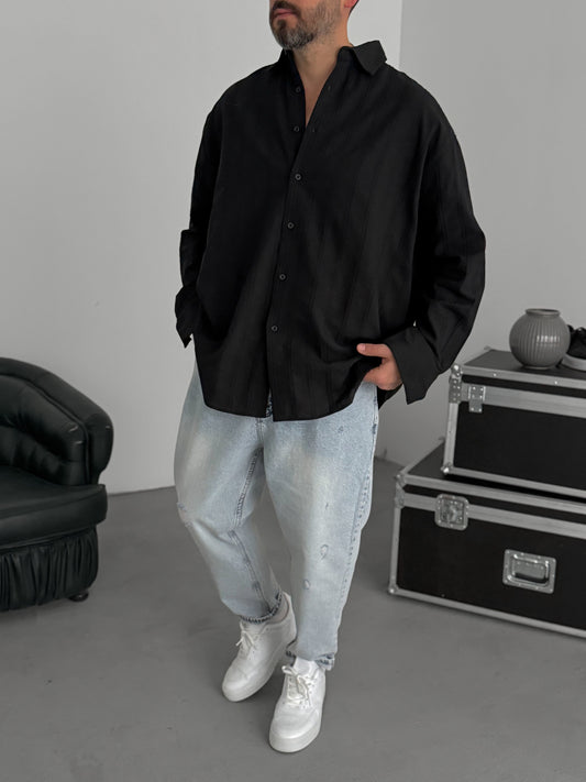 BLACK KNITTED STRIPED SHIRT