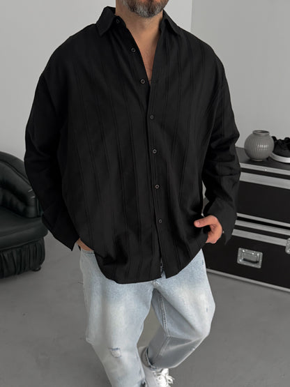 BLACK KNITTED STRIPED SHIRT