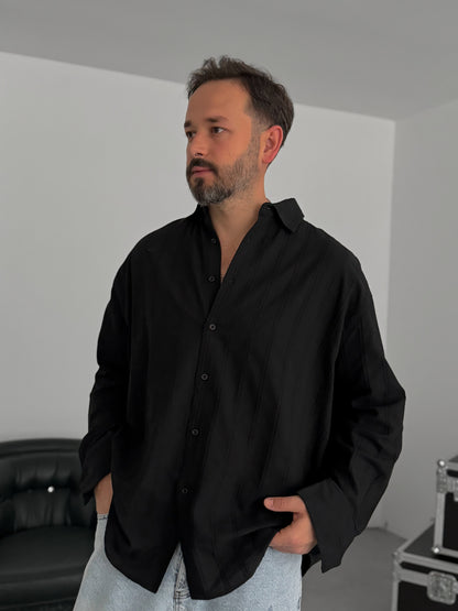 BLACK KNITTED STRIPED SHIRT